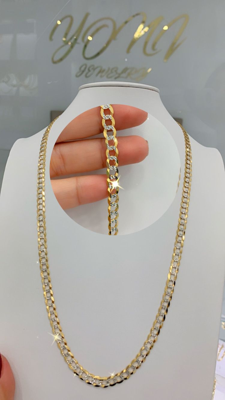 Cadena Corte Brillo 2 Oros(Oro blanco y Dorado)14K