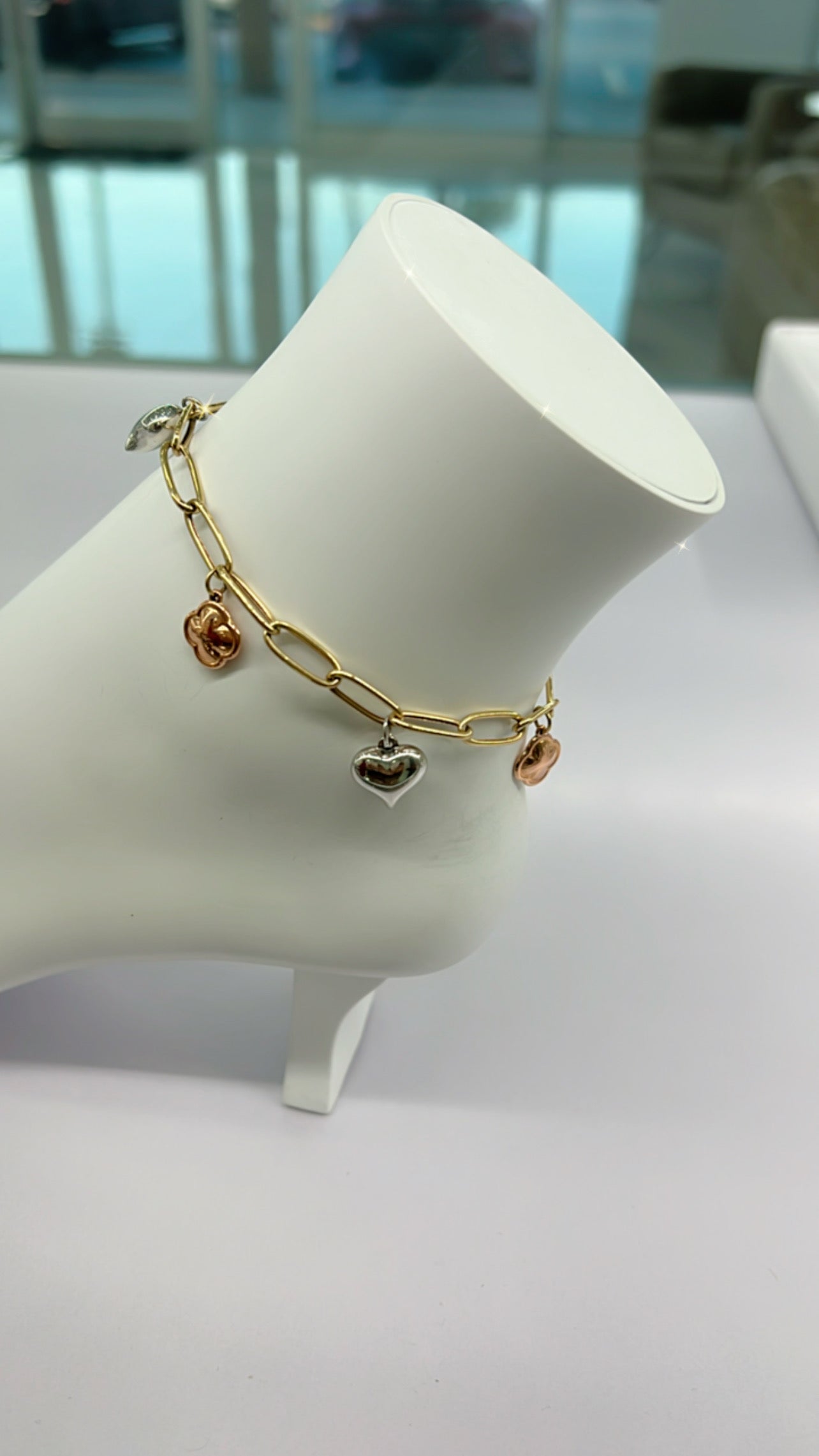 Tobillera Paper Clip 3 Oros 14k