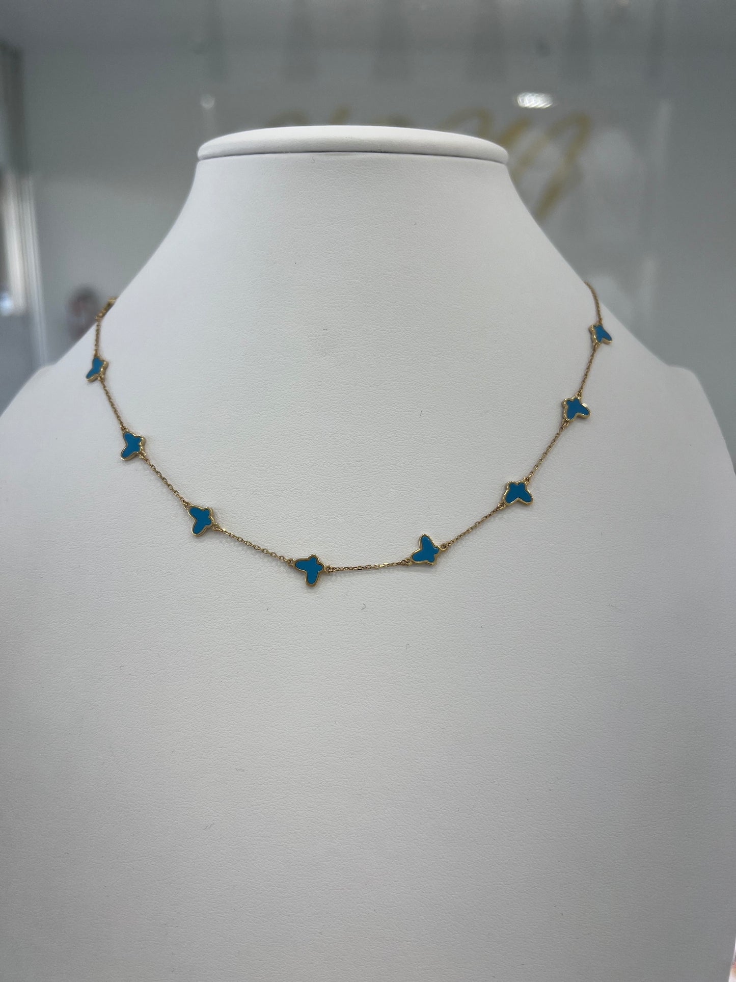 Gargantilla De Mariposas Azules 14K