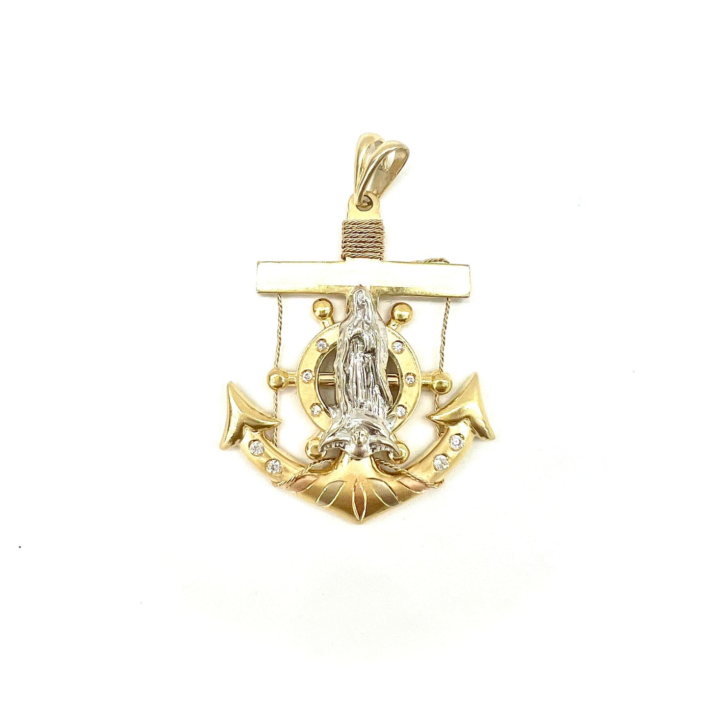 Dije de Ancla con la Caridad del Cobre Oro 14K