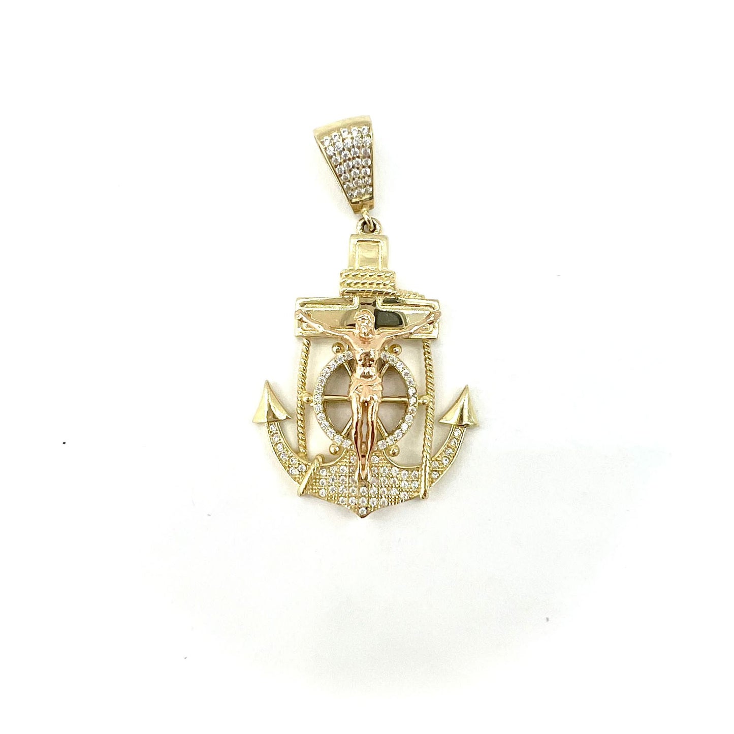 Dije de Ancla con Jesucristo Oro 14K