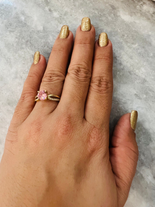 Anillo De Circonias Blancas Y Rosa 14K