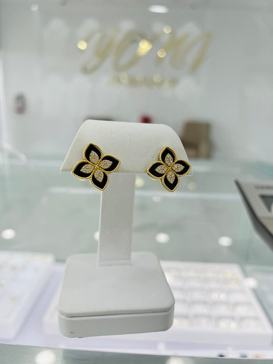 Aretes De Trébol Flor Negra 14K