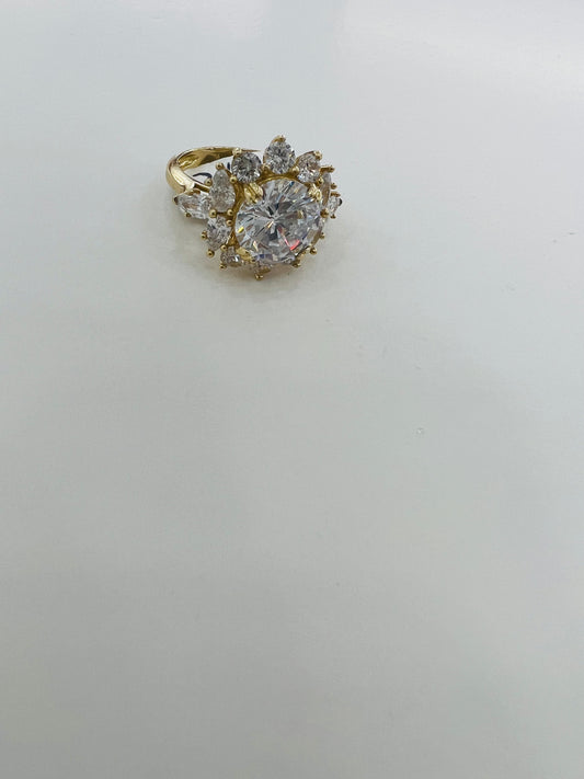 Anillo Sólido De Circonias Blancas 14K