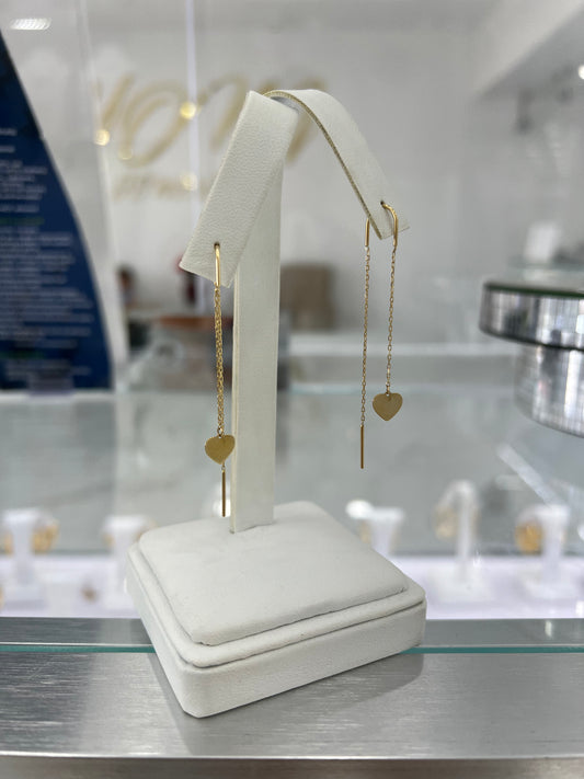 Aretes Colgantes de Corazón 14K