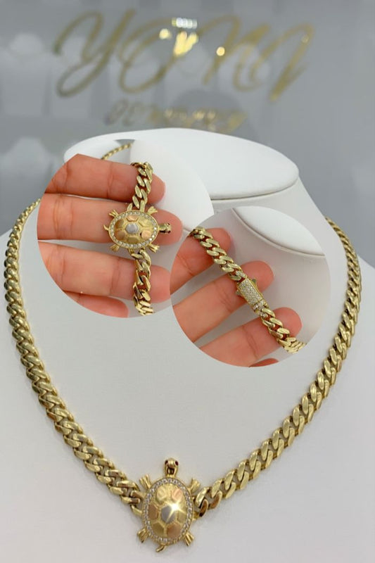 Cadena Estilo Mónaco Reversible De Tortuga 14K