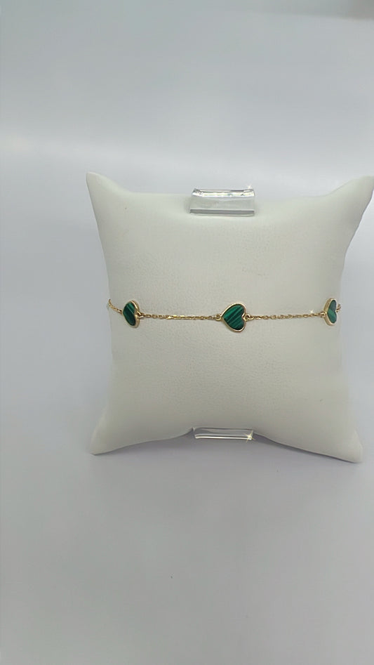 Manilla De Corazones Verdes 14K