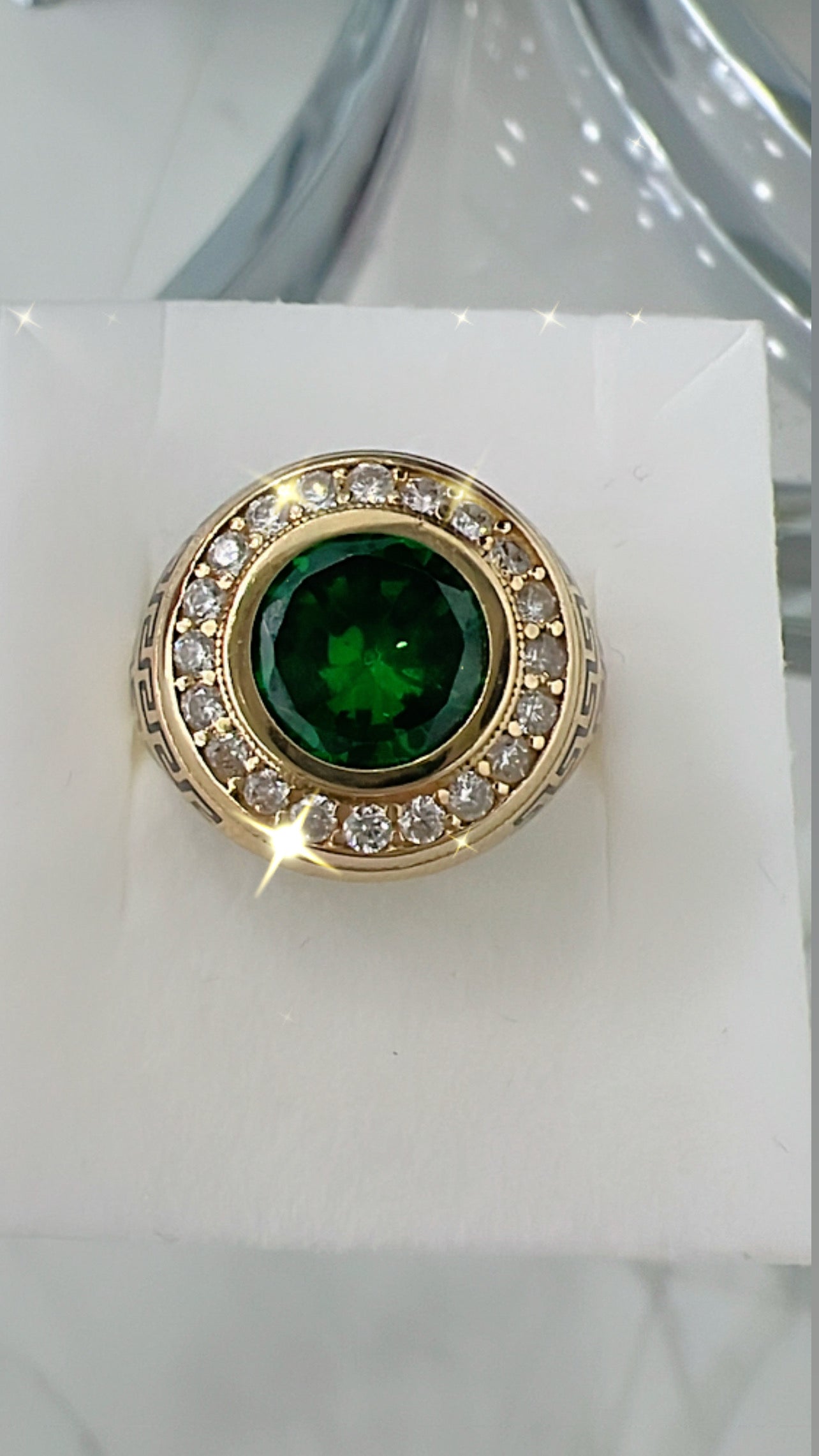 Anillo De Hombre De Piedra Verde 14K