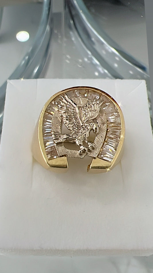 Anillo De Hombre De Herradura Y Águila 14k