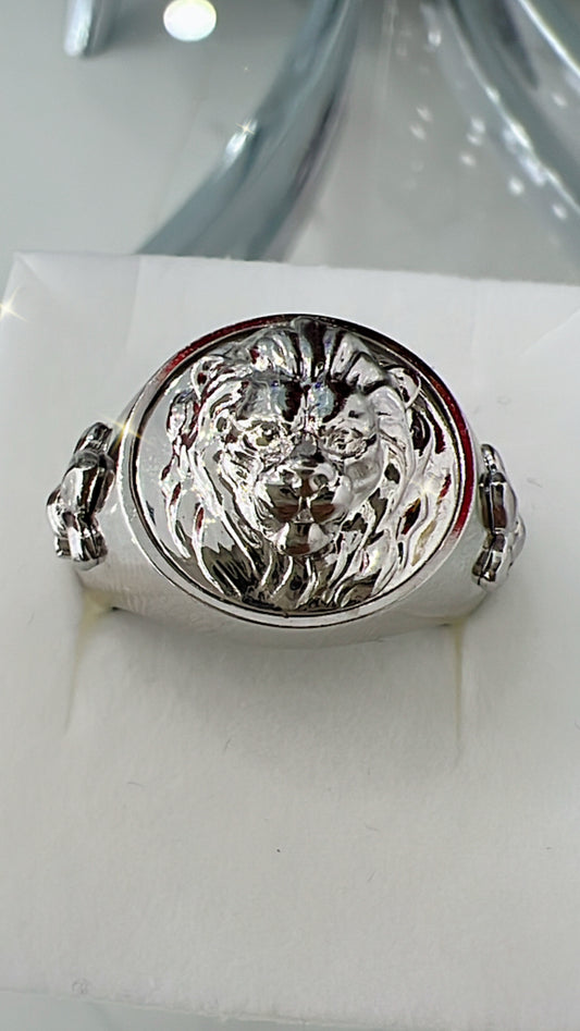 Anillo De Hombre Oro Blanco De Leon 14K