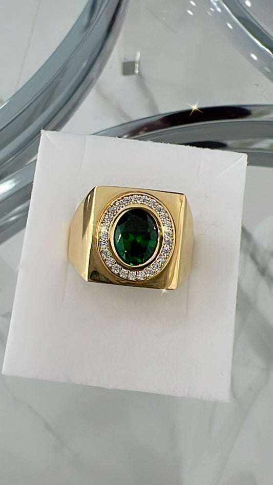 Anillo De Hombre Con Piedra Verde 14K