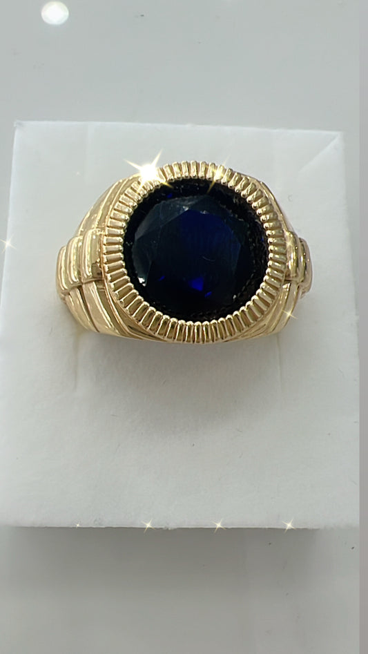 Anillo De Hombre De Piedra Azul Oscura 14K