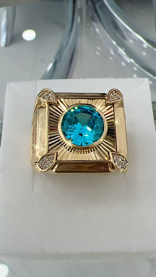 Anillo De Hombre De Piedra Azul 14k