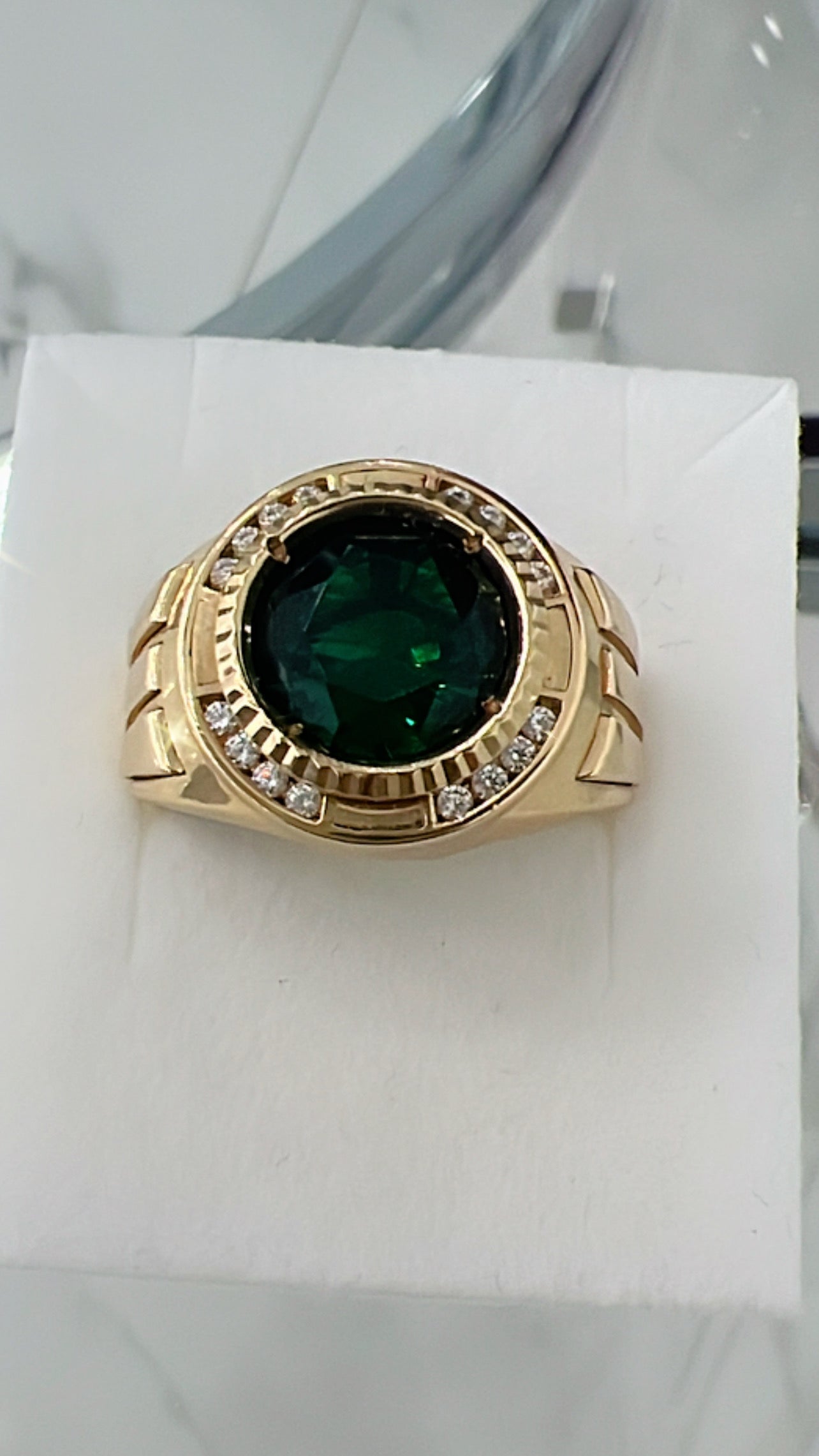 Anillo De Hombre De Piedra Verde 14K