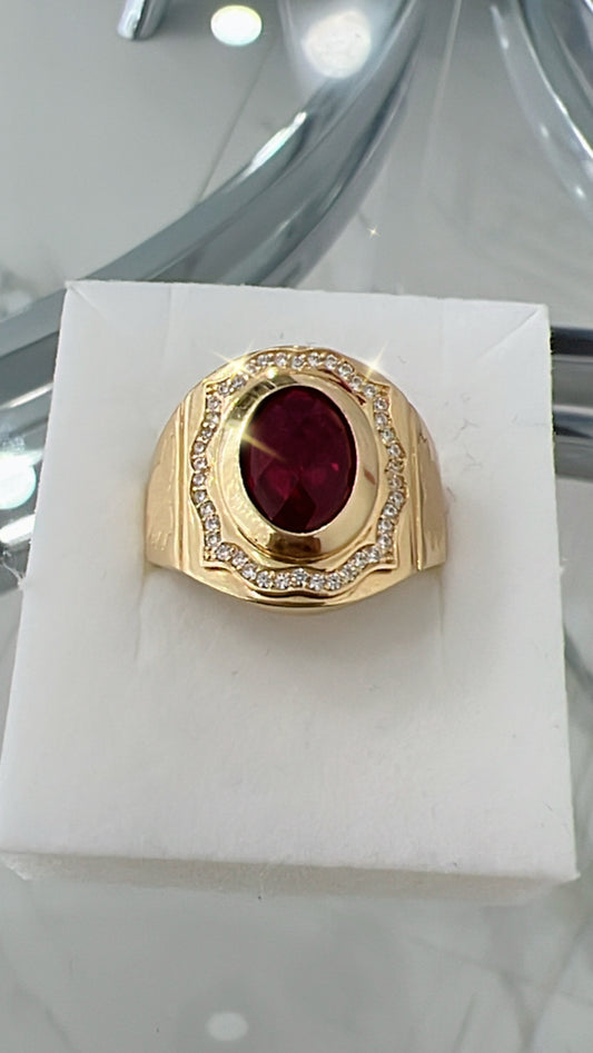 Anillo De Hombre De Piedra Roja 14K
