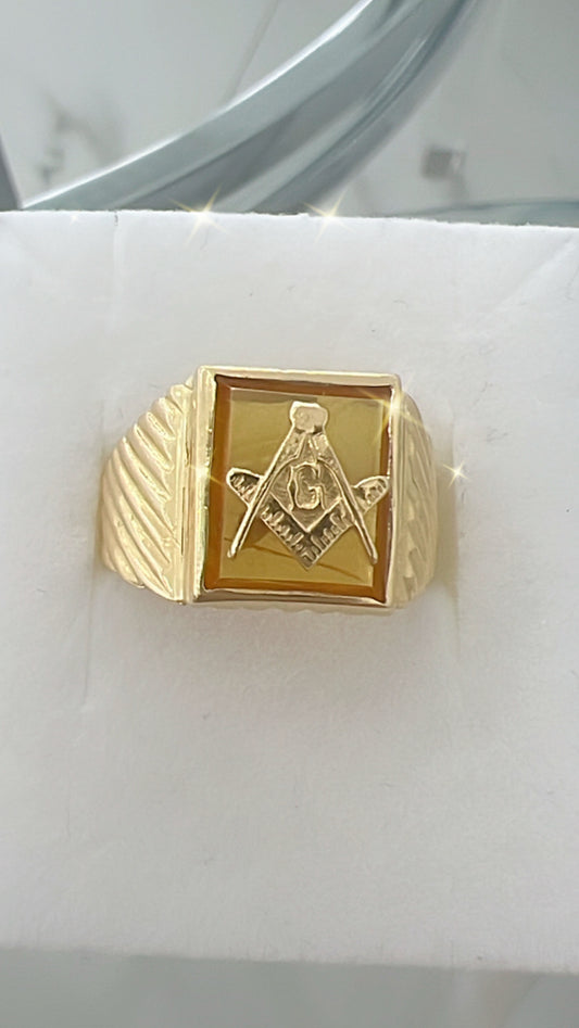 Anillo De Hombre Símbolo De Masón 14K