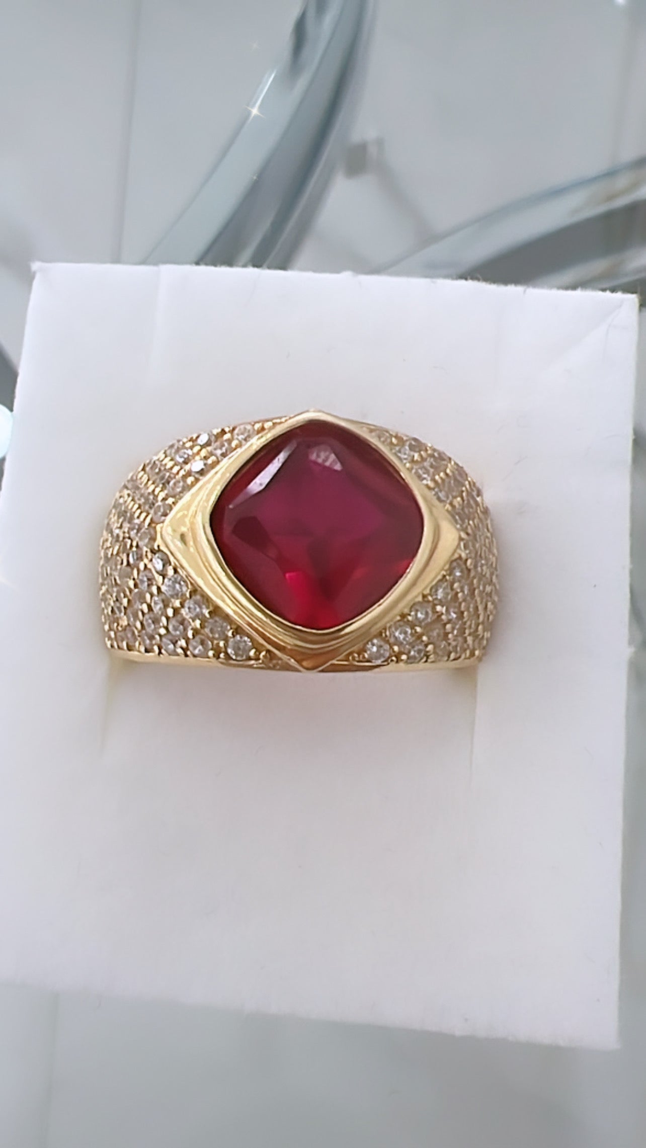 Anillo De Hombre De Piedra Roja 14K
