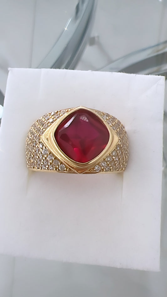 Anillo De Hombre De Piedra Roja 14K