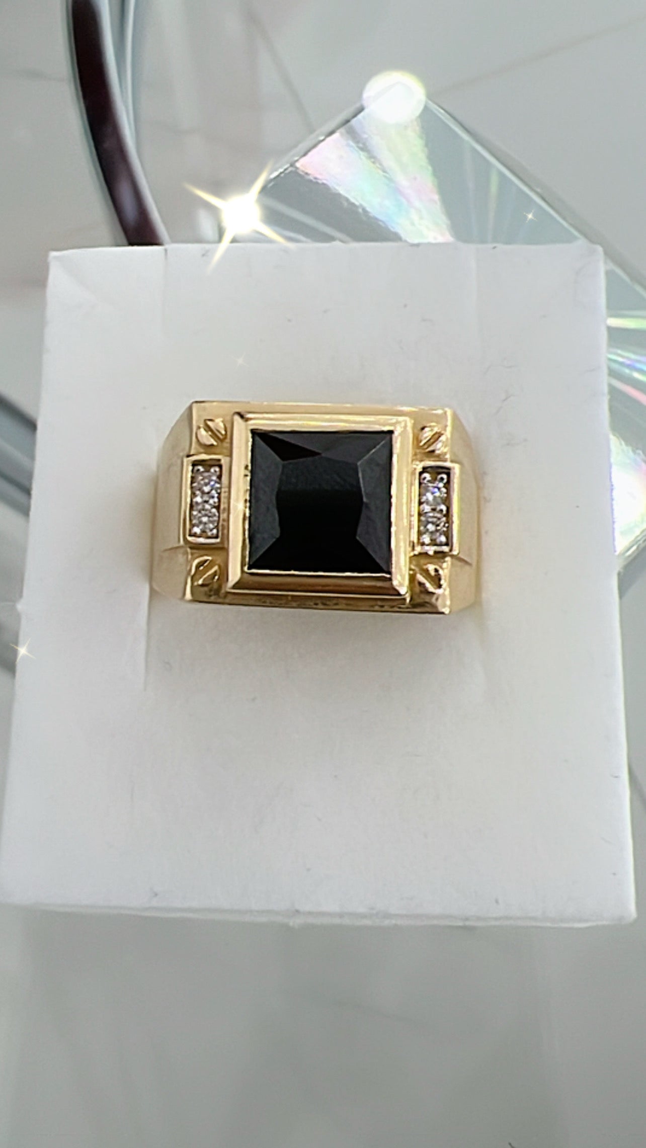 Anillo De Hombre De Piedra Negra 14K