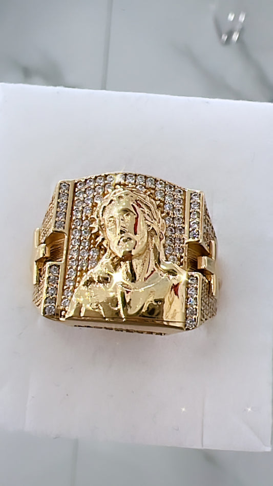 Anillo De Hombre De Cristo Y Cruces 14K