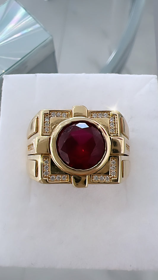 Anillo De Hombre De Piedra Roja 14K