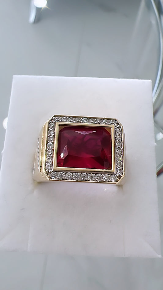 Anillo De Hombre De Piedra Roja 10K