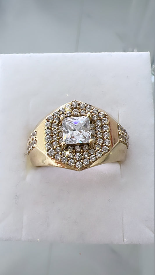 Anillo De Hombre Hexagonal 10K