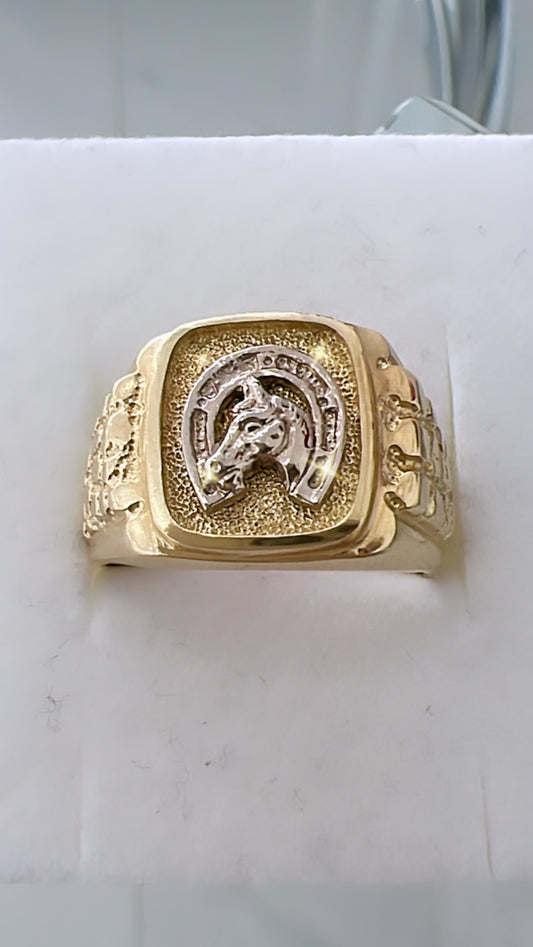 Anillo De Hombre De Herradura Y Alazan 10K