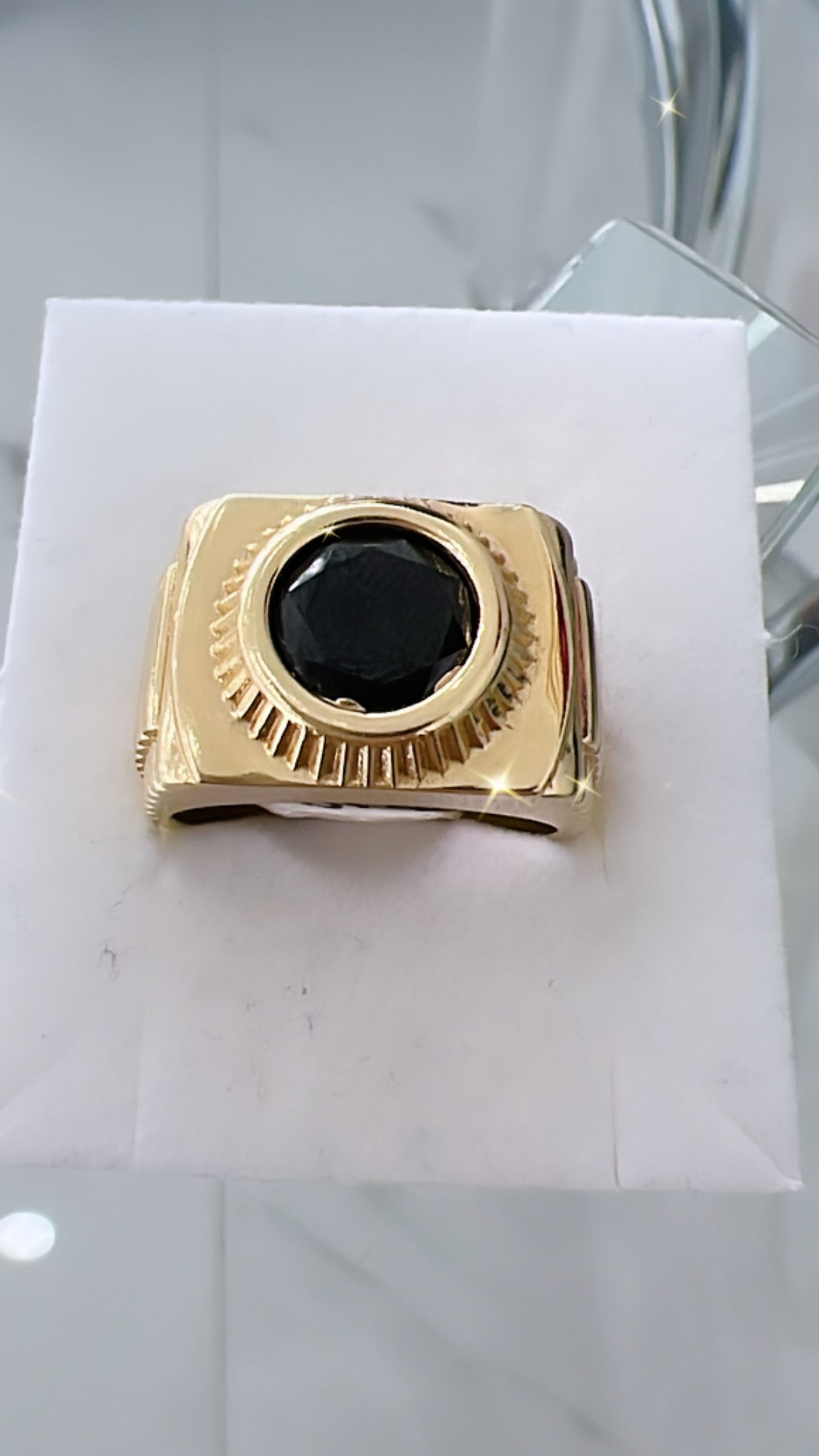 Anillo De Hombre De Piedra Negra 14K