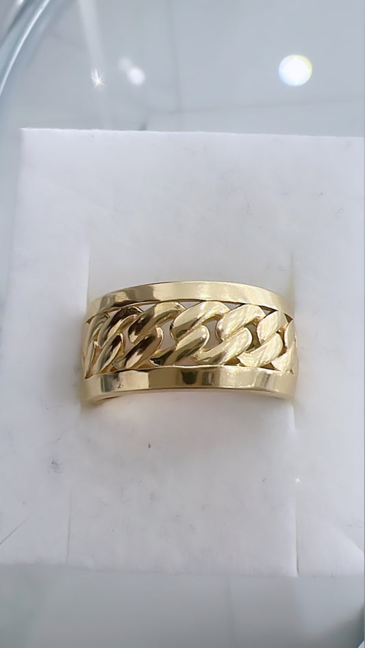 Anillo De Hombre Estilo Cadena Cubana 14K