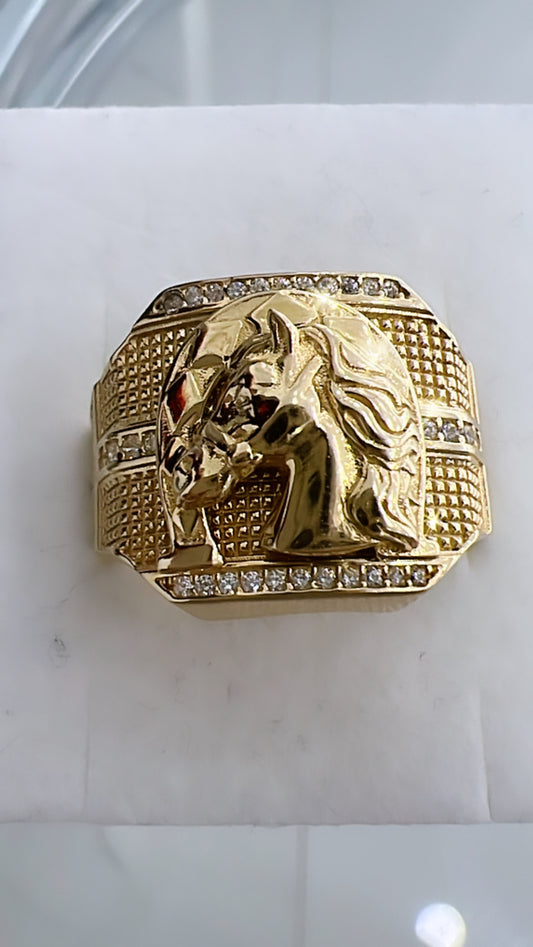 Anillo De Hombre De Herradura Y Alazan 10K