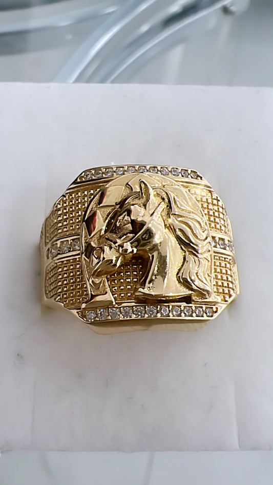 Anillo De Hombre De Herradura Y Alazan 14K