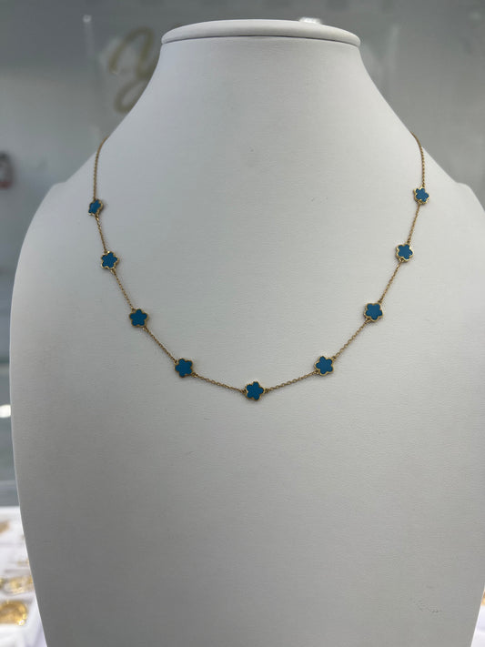 Gargantilla De Flores Azules 14K