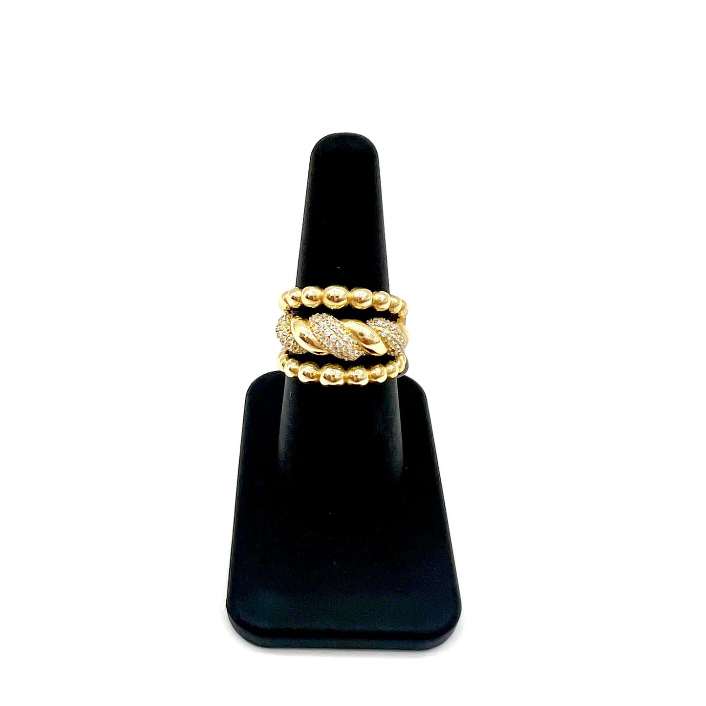 Anillo De Bolas Trensada Oro 14K