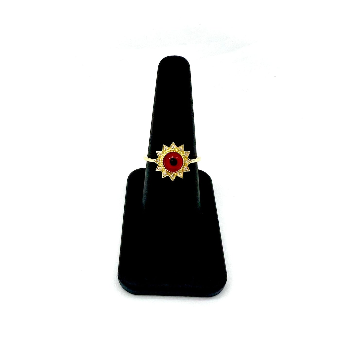 Anillo De Mujer De Sol con Ojo Turco Rojo Oro 14K